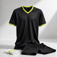 Ensemble de maillot, short et chaussettes de football personnalisés pour équipe, noir néon, vente en gros, uniforme à séchage rapide, 100% polyester, imprimé par transfert thermique, 220g