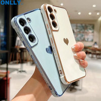 Coque de placage de luxe pour Samsung Galaxy S22 S23 Ultra S21 S20 FE A52 A53 S22 Plus A13 5G A12, motif de coeur d'amour sur le côté