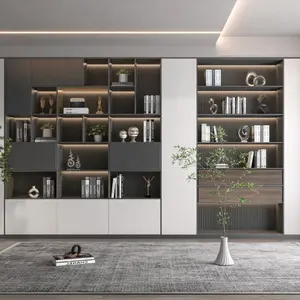 展示大型储物柜木制书架设计优雅的组合墙书柜和书柜