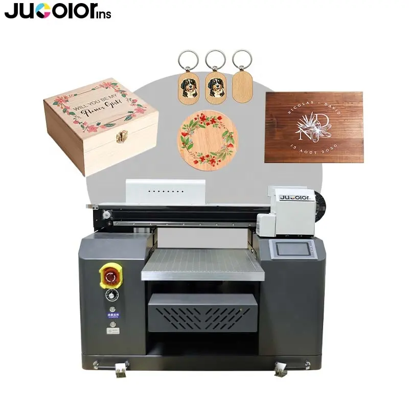 Printer UV A3 DX7 6 warna profesional di Plexiglass Menu meja kayu Flatbed Rotary Printer UV