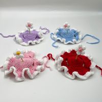 Chapeau pour chats, motif floral mignon, fait main, tricoté, drôle, couvre-chef pour animaux de compagnie, accessoires vestimentaires pour animaux