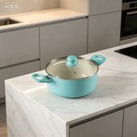 Set Peralatan Masak Anti Lengket 6 Buah Warna Turquoise |   Panci, wajan, tutup kaca, pegangan tahan panas, aman untuk mesin pencuci piring, ramah lingkungan
