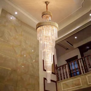 Design moderno porta d'ingresso oro nero di lusso soggiorno <span class=keywords><strong>lampadari</strong></span> di cristallo soffitto alto luce a sospensione per la <span class=keywords><strong>sala</strong></span> dell'hotel - Product Image 4