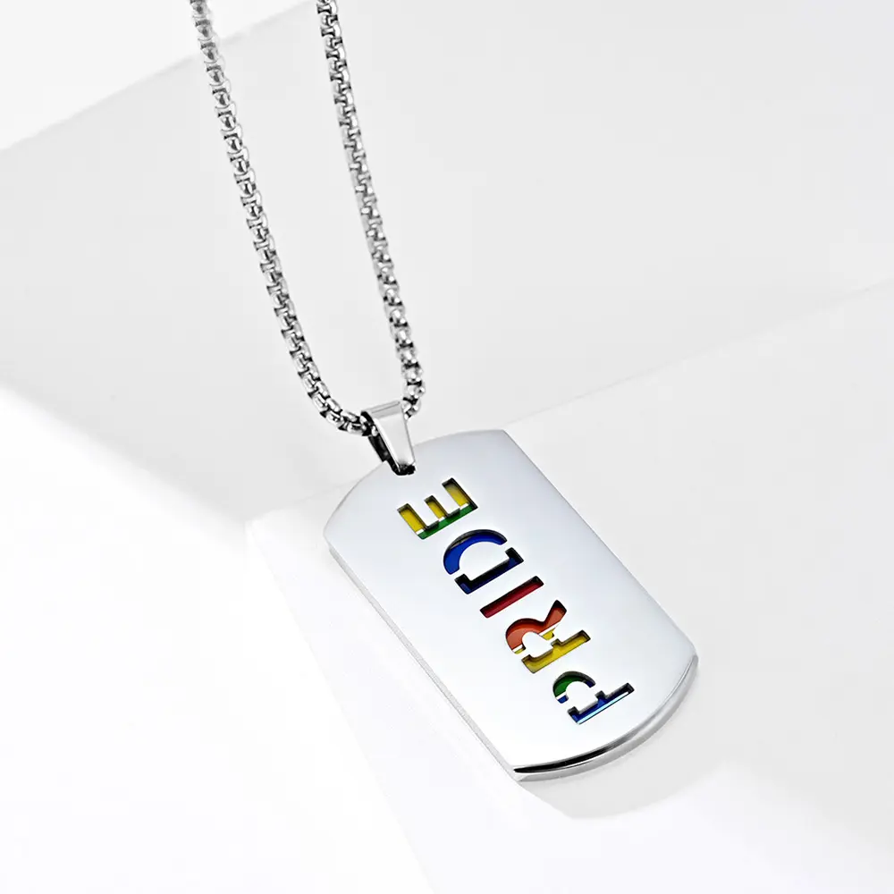 Wholesale custom metal lesbian flag pendant colorful enamel lgbtq lgbt gay pride rainbow dog tag necklace with logo for peolple