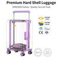 Valise transparente en PC de 20 pouces avec roulettes, serrure TSA, bagage de voyage léger et portable, chariot large, personnalisable en usine