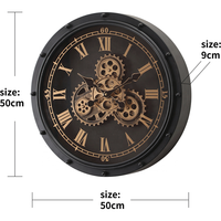 Jam dinding gir bergerak logam Modern Senior, jam dinding hitam artistik untuk ruang tamu, jam dinding Vintage