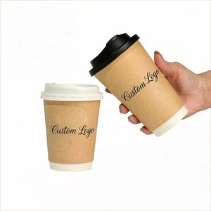 Vasos Desechables Ecológicos de Papel Kraft con Doble Pared para Bebidas Calientes, con Logotipo Impreso, de 8/10/12/16 oz, para Fiestas, Bodas y Uso en Oficinas - Product Image 1