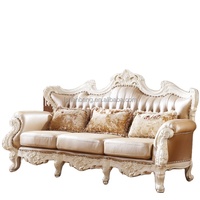 Ensemble de canapés en cuir rouge brun artistique, style antique européen, français et italien, avec cadre en bois massif sculpté, de luxe et classique