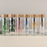 Bouteille à infuseur à thé en verre borosilicate à double paroi de 450 ml avec couvercle en bambou, tasse de voyage résistante à la chaleur, sans BPA, logo personnalisé, en gros