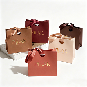 Luxury Paper <b>Gift</b> Bags With Gold Logo Ribbon Handle Art Paper Die Cut Handles Fashion Accessories Packaging - Product Image 3