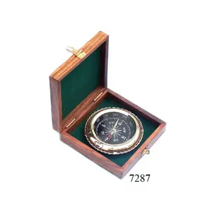 Nautical Brass Directional Compass In Wooden Box Metal Crafts nautical sundail compasses for Sale at low price