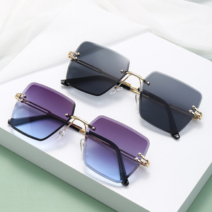 Sunglasses <b>Square</b> Frameless Gold UV400 Women Fashion Outfits - Product Image 1