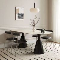 Table et chaises de salle à manger modernes de luxe léger, contemporaines, en bois massif crème, plateau en pierre frittée, pieds en métal, 6 places, mobilier de maison