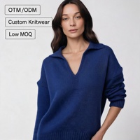 Pull en tricot à col polo rétro pour femmes, style français, ample, doux, chaud, décontracté, automne, OEM ODM personnalisé