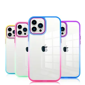 TPU + Pc Metalen Gradiënt Eenvoud Transparant Telefoonhoesje Voor Iphone 11 12 13 14 Pro Max Ins Verblindende iPhone Beschermhoes