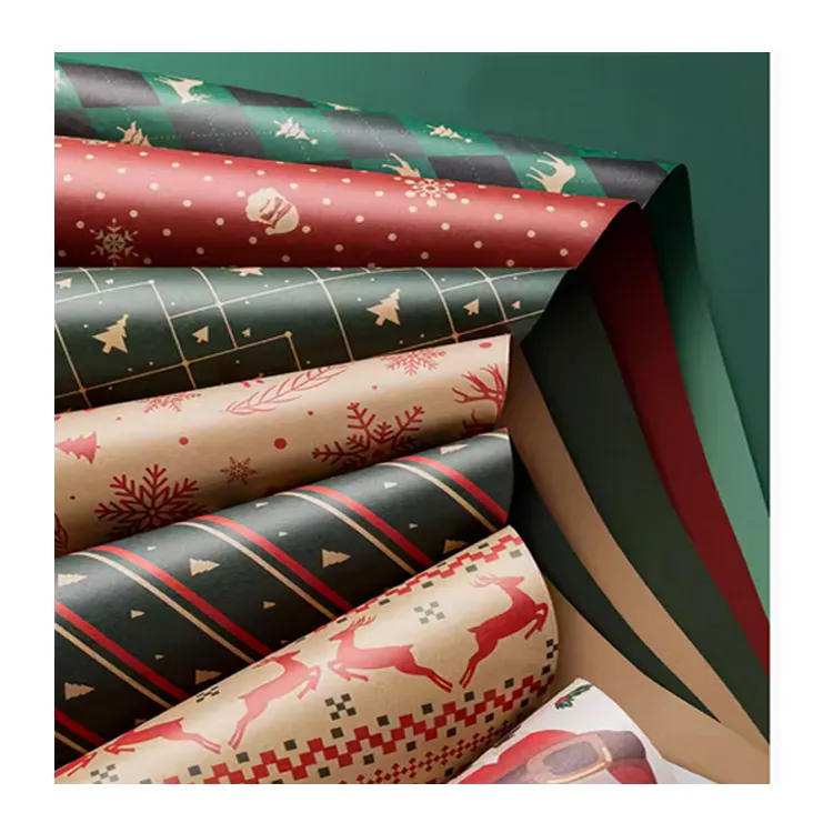 High Density Brown Roll Custom Christmas White Logo Printing Wrapping Paper