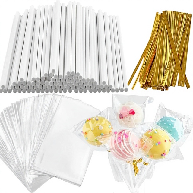 300 Piece Chocolate Lollipop Making Set DIY Candy & Cookie Making Tools with Paper Sticks and Packaging Bag