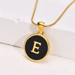 Colar de aço inoxidável, fábrica personalizada simples redonda pingente inicial do alfabeto colar de presente jóias colar de presente