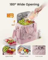 Sac à déjeuner LOVEVOOK pour femmes, boîte à lunch isotherme rembourrée pour femmes avec porte-gobelet, sacs à déjeuner à double étage, boîte à lunch rose pour femmes