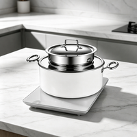 Witte ronde chafing dish, waterbad- of inductiekookplaat verwarming, roestvrijstalen buffetwarmer voor hotelbanketten en catering