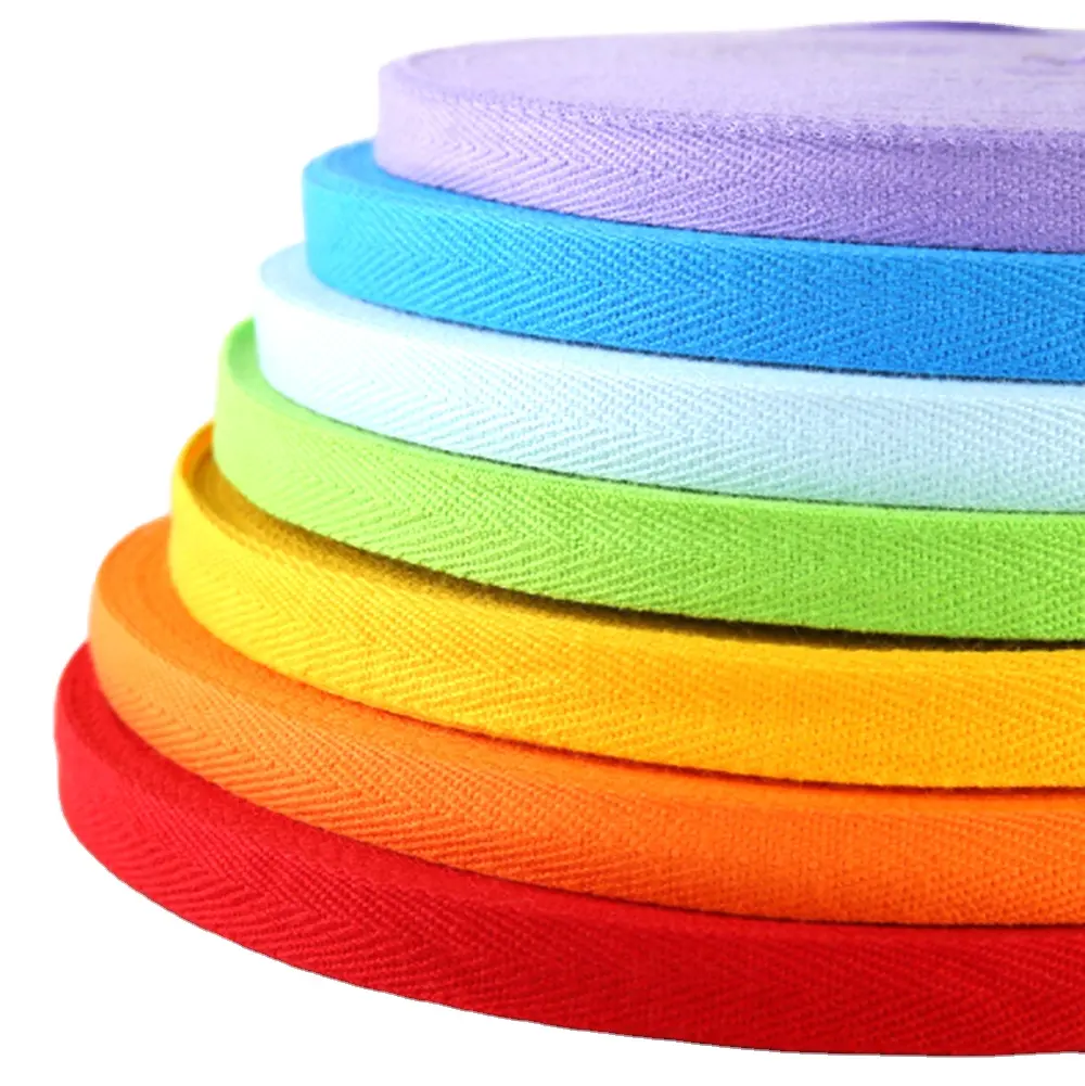 100% Cotton 0.6Cm-5Cm Webbing Tùy Chỉnh Màu Dệt Xương Cá Ribbon Bông Twill Tape