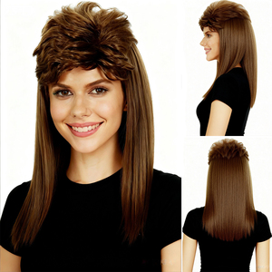 Perruque de déguisement Bogan Brown Horse Mackerel, perruque rock pour fête d'Halloween, événement à thème rétro années <span class=keywords><strong>80</strong></span>, déguisement fantaisie, performance cosplay - Product Image 1
