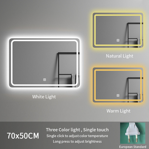 Hình chữ nhật hiện đại không khung led phòng tắm tường gương 70*50 ba màu chiếu sáng cho khách sạn hoặc căn hộ - Product Image 4