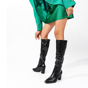 New Black <b>Pointed</b>-<b>toe</b> Chunky Heel Trousers European and American Fashion Versatile Street Style Mid-calf Boots - Product Image 2