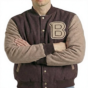 <b>Men's</b> <b>Suede</b> Varsity <b>Jacket</b> Brown Tan Letter B Embroidered Preppy Style Turn-down Collar Regular Fit Autumn Wear - Product Image 4