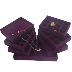 优雅的紫色天鹅绒可堆叠首饰戒指耳环显示托盘 24 Girds 案例持有人组织者存储展示