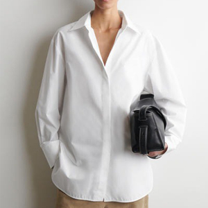 Camicia Estiva da <span class=keywords><strong>Donna</strong></span> in <span class=keywords><strong>Cotone</strong></span> con Bottoni, Manica Lunga, Formale da Ufficio, Traspirante, Bianca, Taglio Regolare - Product Image 1