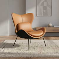 Fauteuil lounge en cuir tanné bicolore avec cadre en métal noir mat, dossier haut, coussin lombaire, ottoman en PU, pour extérieur, vente en gros, Sessel