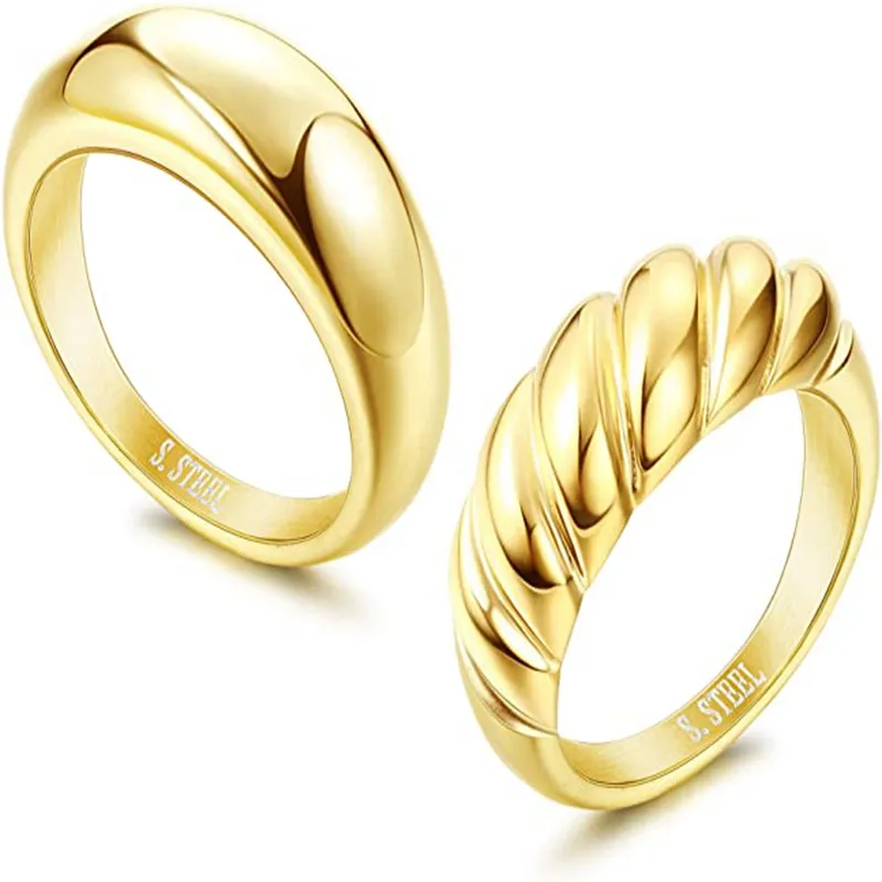 YK Wholesale 18K gold plated Twisted Croissant Ring women trendy stainless steel Rope Twist ring jewelry