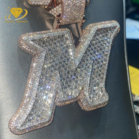 Hip Hop Rappers Mossanite Bijoux D Couleur Baguette Diamant 925 Argent Sterling Nom Initial Pendentif Collier Lettre M Pendentif