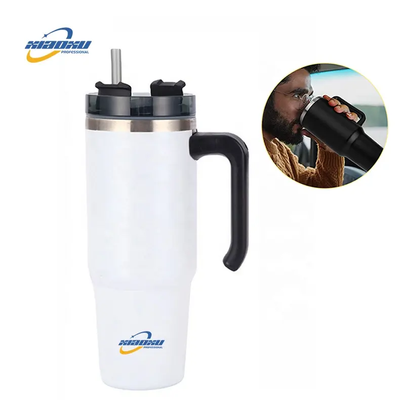 Couvercle en paille acier inoxydable isolé Logo personnalisé Thermos voyage tasse à café 40oz gobelet tasse avec poignée