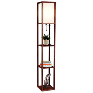 Modern Floor Lamp With Shelves Wood <b>LED</b> <b>Light</b> White Shade For Bedroom Living Room Office <b>Corner</b> Storage - Product Image 5