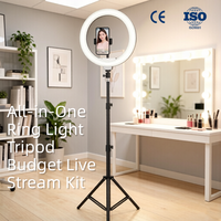 Trépied portable professionnel en alliage avec anneau lumineux intégré, support de téléphone LED de bureau à intensité réglable pour vlogging et réunions Zoom, télécommande incluse