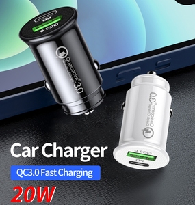 Caricabatterie Auto Rapido 30W QC3.0 con Doppia Porta USB-C Tipo C PD, Adattatore di Ricarica Veloce per Auto con Slot Accendisigari e Luce LED Blu per Telefoni Cellulari - Product Image 3