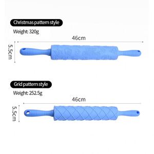 Custom Wholesales Bakery Pastry Tools Non-Stick Dough Roller Silicone With Plastic Handle Christmas Pattern <b>Rolling</b> <b>Pin</b> - Product Image 2
