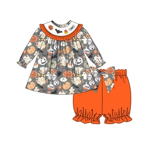 Puresun Sonder anfertigungen Smocking Halloween Kinder kleidung <span class=keywords><strong>Smocked</strong></span> Kinder kleidung Boutique Baby Mädchen Kleidung für den Herbst