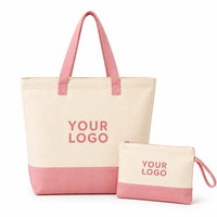 Ensemble de sacs fourre-tout en toile de coton robuste avec logo personnalisé et pochette cosmétique pour le marché européen, les voyages et la vente au détail en boutique
