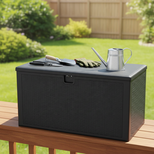 Brio - Vente flash - Boîte de rangement <span class=keywords><strong>en</strong></span> HDPE à grain de <span class=keywords><strong>bois</strong></span> robuste avec vérins à gaz - Résistante à l'eau - Écologique - Pour l'extérieur et le salon - Product Image 1