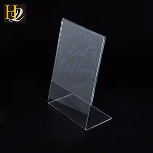 2023 fashion China supplier high quality crystal L shape customize A4 desktop acrylic poster holder with logo print on back