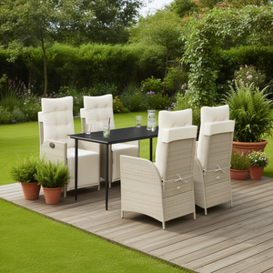 Set da Pranzo da Giardino in Rattan Beige per 4 Persone, Arredamento da Esterno Resistente alle Intemperie, Design Contemporaneo - Product Image 2