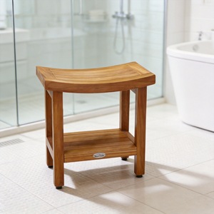 Tabouret de douche en teck pour salle de bain, profondeur 30,5 cm x largeur 45,7 cm x hauteur 45,7 cm, siège en bois massif imperméable avec étagère de rangement - Product Image 3