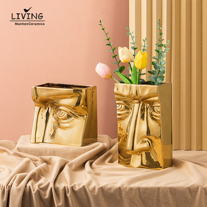Nordique or galvanisé <span class=keywords><strong>visage</strong></span> <span class=keywords><strong>forme</strong></span> <span class=keywords><strong>Vase</strong></span> en céramique luxe maison salon meuble TV décoration pièces Art fleur <span class=keywords><strong>Vase</strong></span> - Product Image 3