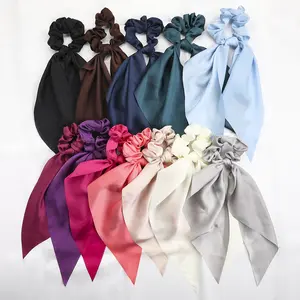 Hair Scarf Scruncheis for Women Knotted Bow Hair Ties Elastic Bands Satin Ribbon Scrunchy Red Ponytail Holder for Women Girls
