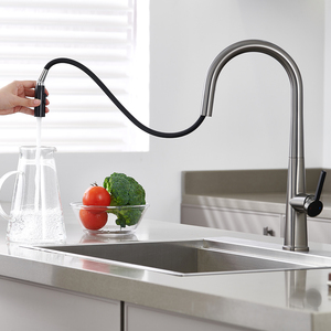 Rubinetto da Cucina Moderno ad Arco Alto Estraibile, Miscelatore Monocomando <span class=keywords><strong>Acqua</strong></span> Calda e Fredda con Ceramica - Product Image 3