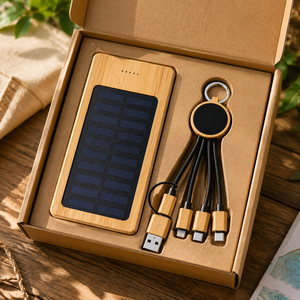 Ensemble de banques d'alimentation solaires en bois avec stylo et carnet, emballage de luxe en coffret cadeau, design exquis fait main - Product Image 2