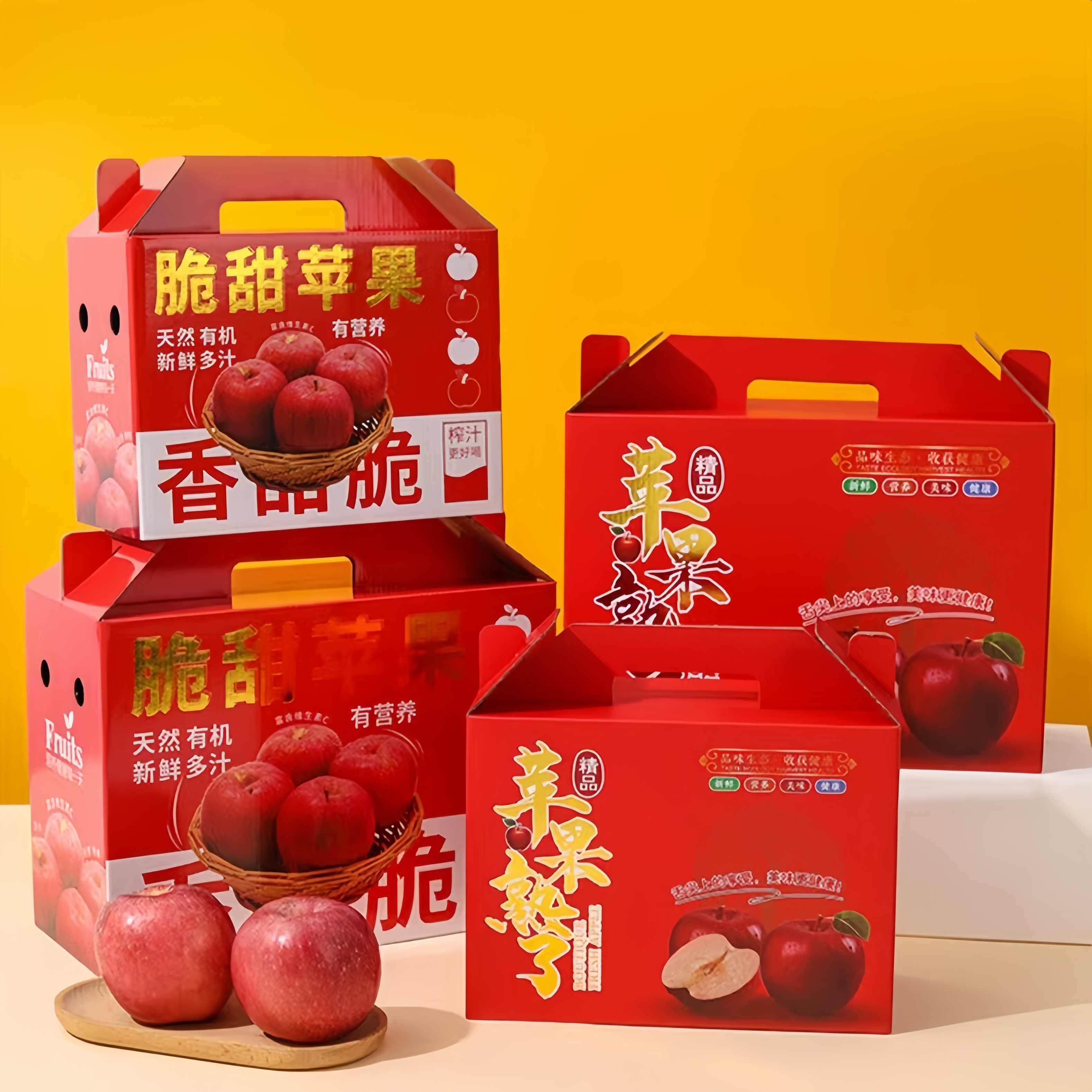 Custom Fruit Apple Strawberry Cardboard Boxes for Vegetable Sale With Handle Cardboard Boxes for Apples